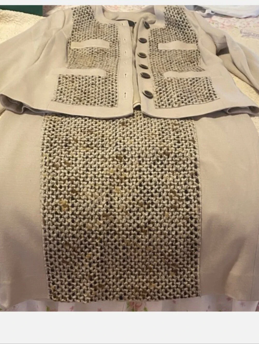 Carlisle 8 M Cream Tan Brown Boucle Wool Alpaca Mohair Nylon Skirt Suit Current